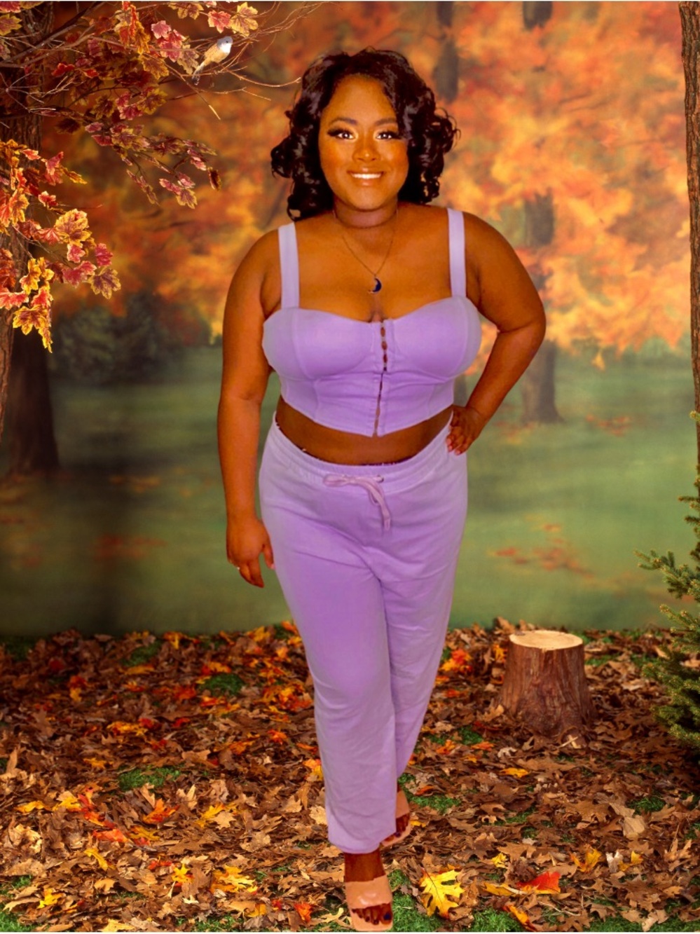 Lavender Two Piece Set-Bustier Crop Top and Jogger Loungewear Set- Plus Size - Picture 6 of 7